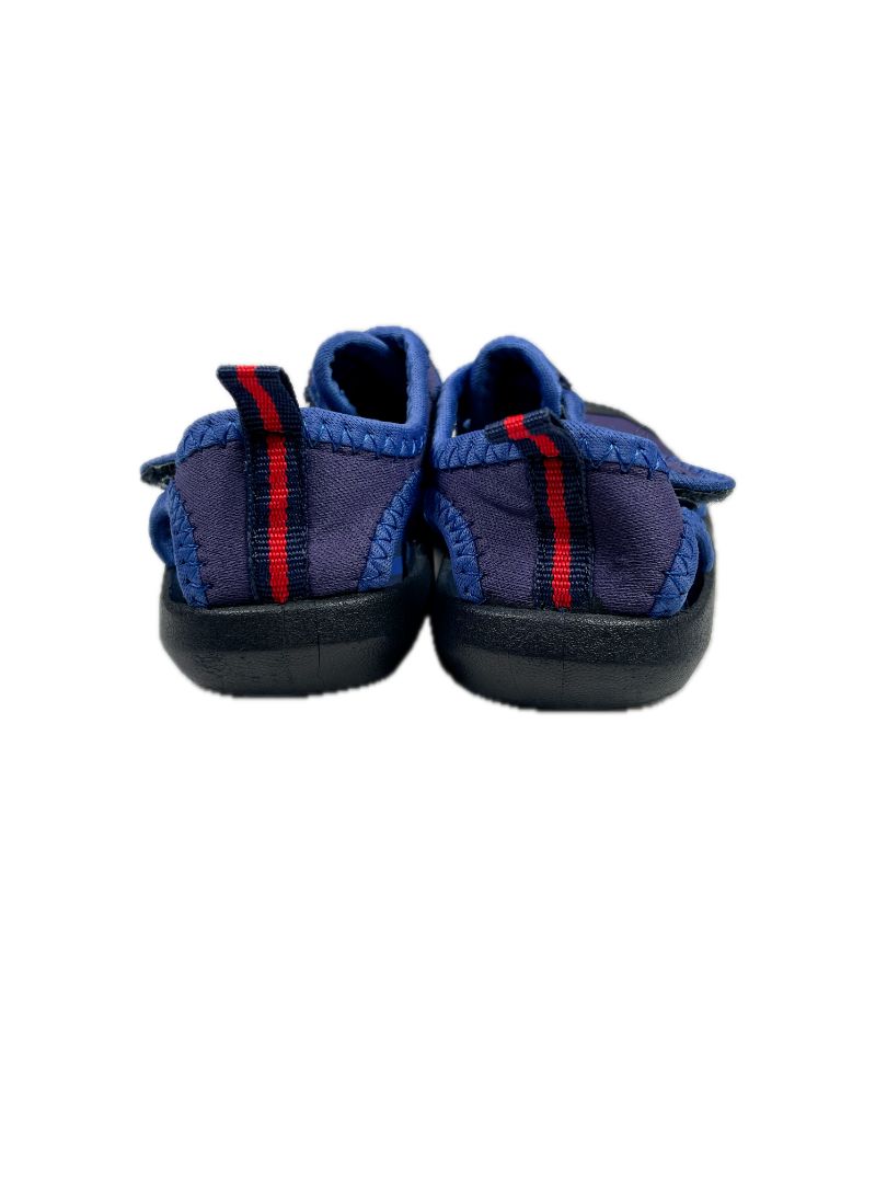 6 mo, Hanna Andersson, Blue, Water shoes, velcro strap, red stripe on back