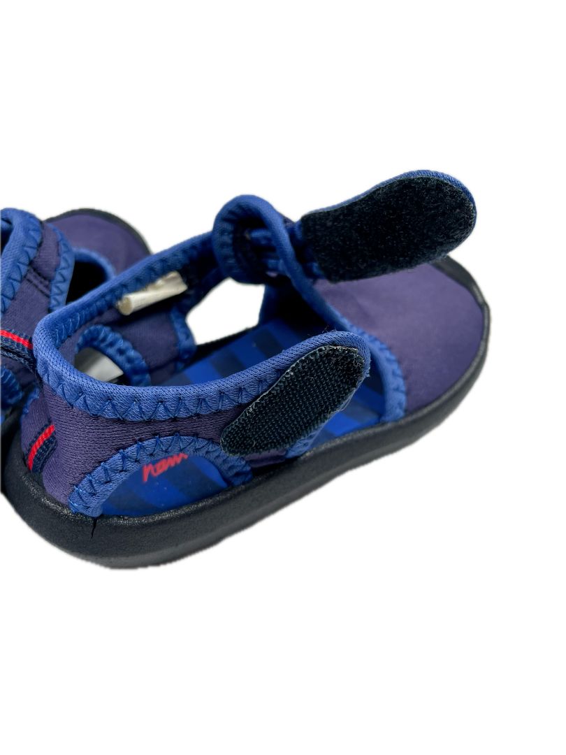 6 mo, Hanna Andersson, Blue, Water shoes, velcro strap, red stripe on back