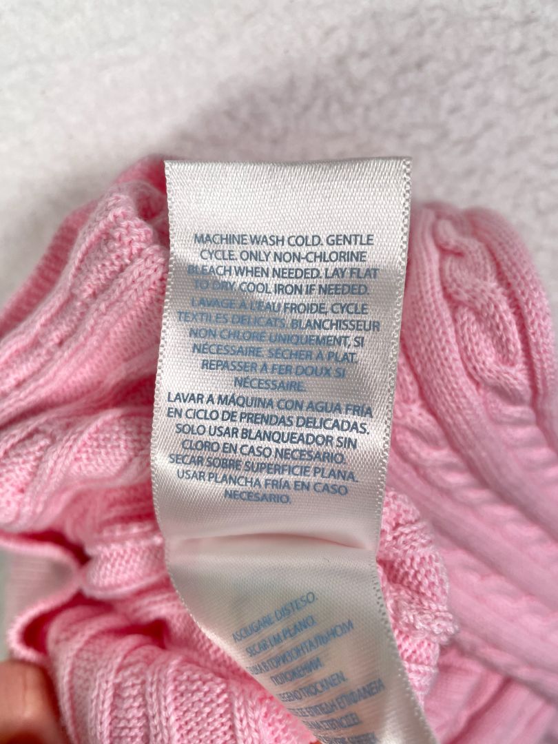 12 mo, Ralph Lauren, Pink, NEW w/ tags - Cable-knit button-up cardigan, navy emblem