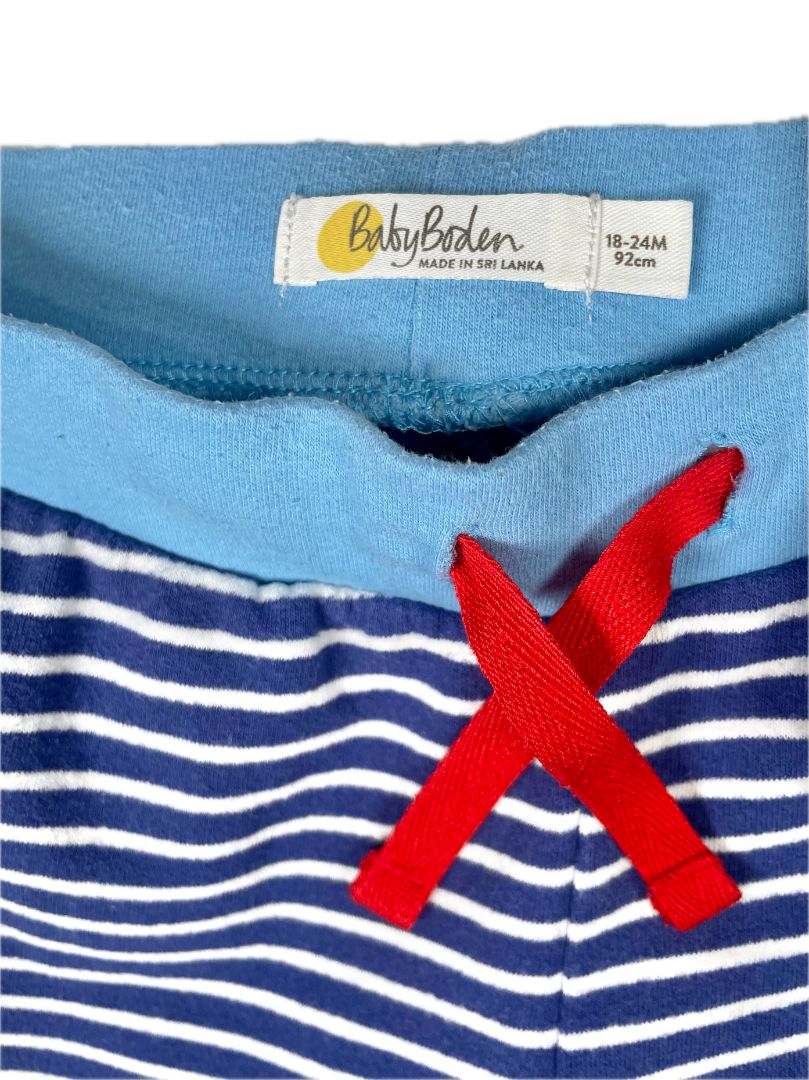 18-24 mo, Boden, Blue, Appliqué dinosaurs baseball shirt + striped drawstring sweatpants SET