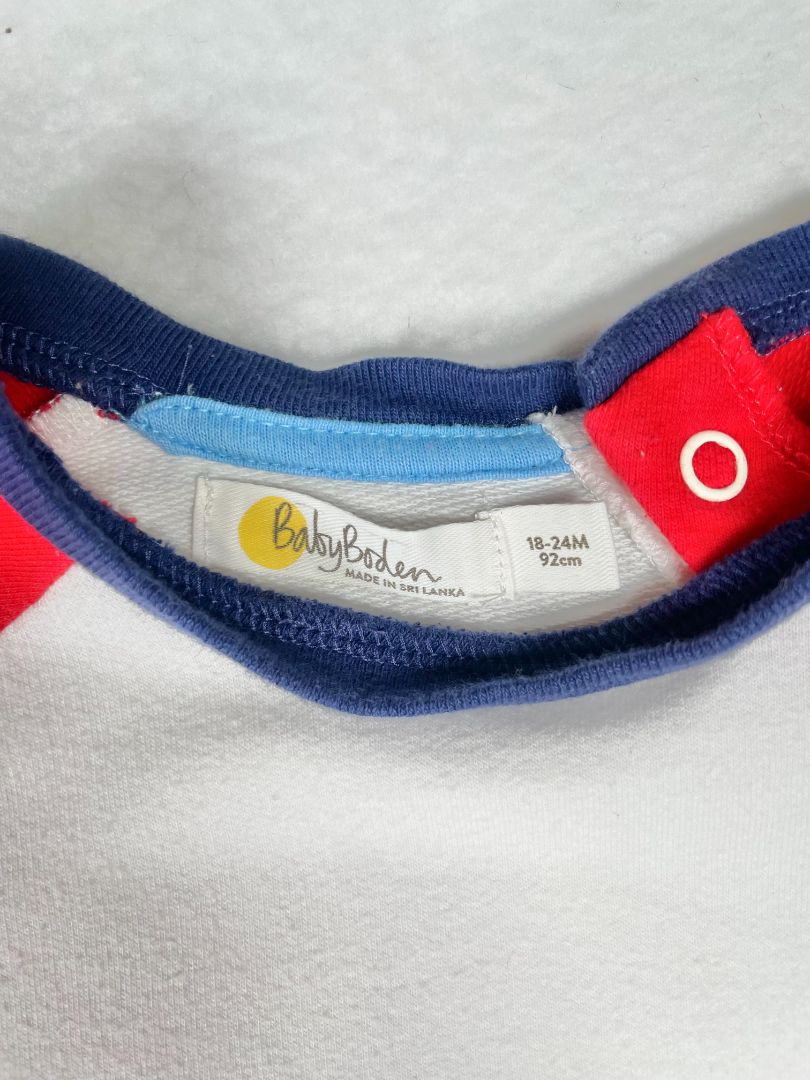 18-24 mo, Boden, Blue, Appliqué dinosaurs baseball shirt + striped drawstring sweatpants SET