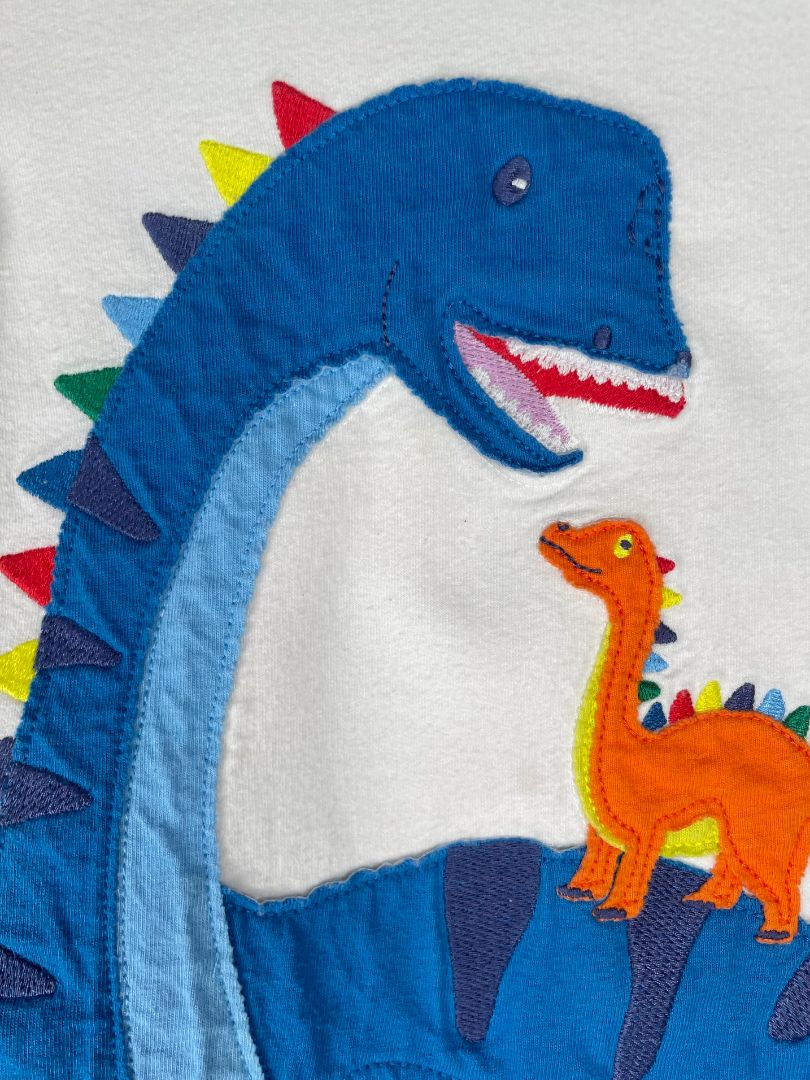 18-24 mo, Boden, Blue, Appliqué dinosaurs baseball shirt + striped drawstring sweatpants SET