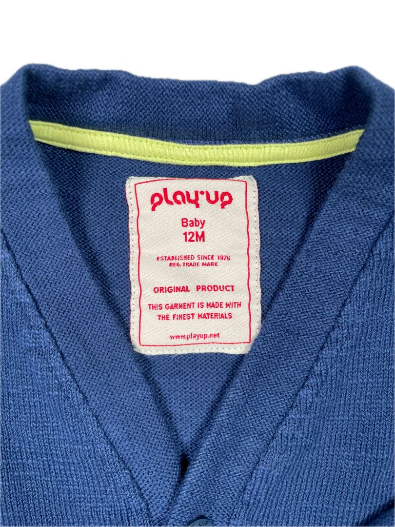 12 mo, Play Up, Blue, Button-up cardigan, green trim
