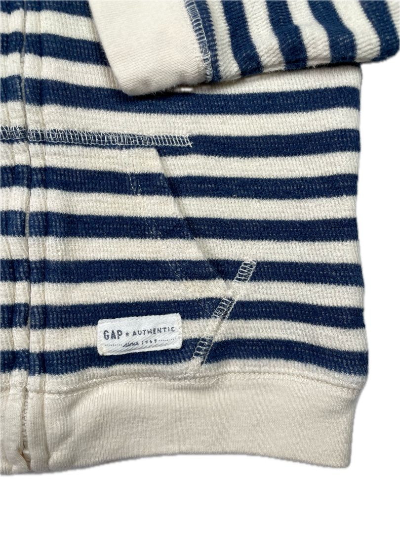 6-12 mo, babyGap, Cream, Navy striped zip-up hoodie, front pocket