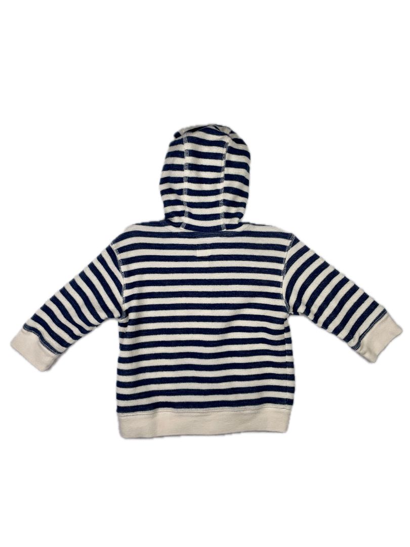 6-12 mo, babyGap, Cream, Navy striped zip-up hoodie, front pocket