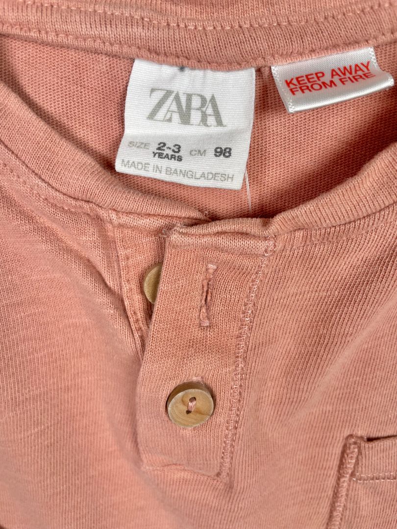 2-3, Zara, Pink, Long-sleeve henley shirt w/ pocket