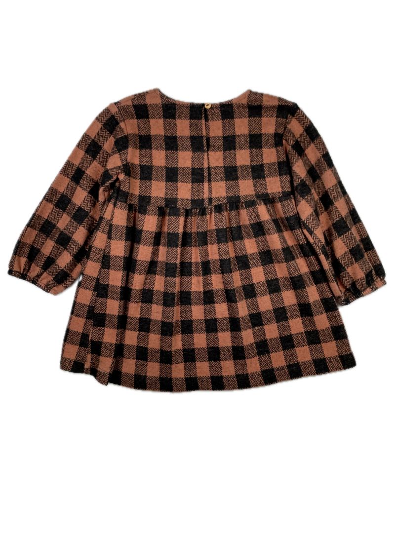 2-3, Zara, Brown, Black gingham cozy long-sleeve dress, bows at waist