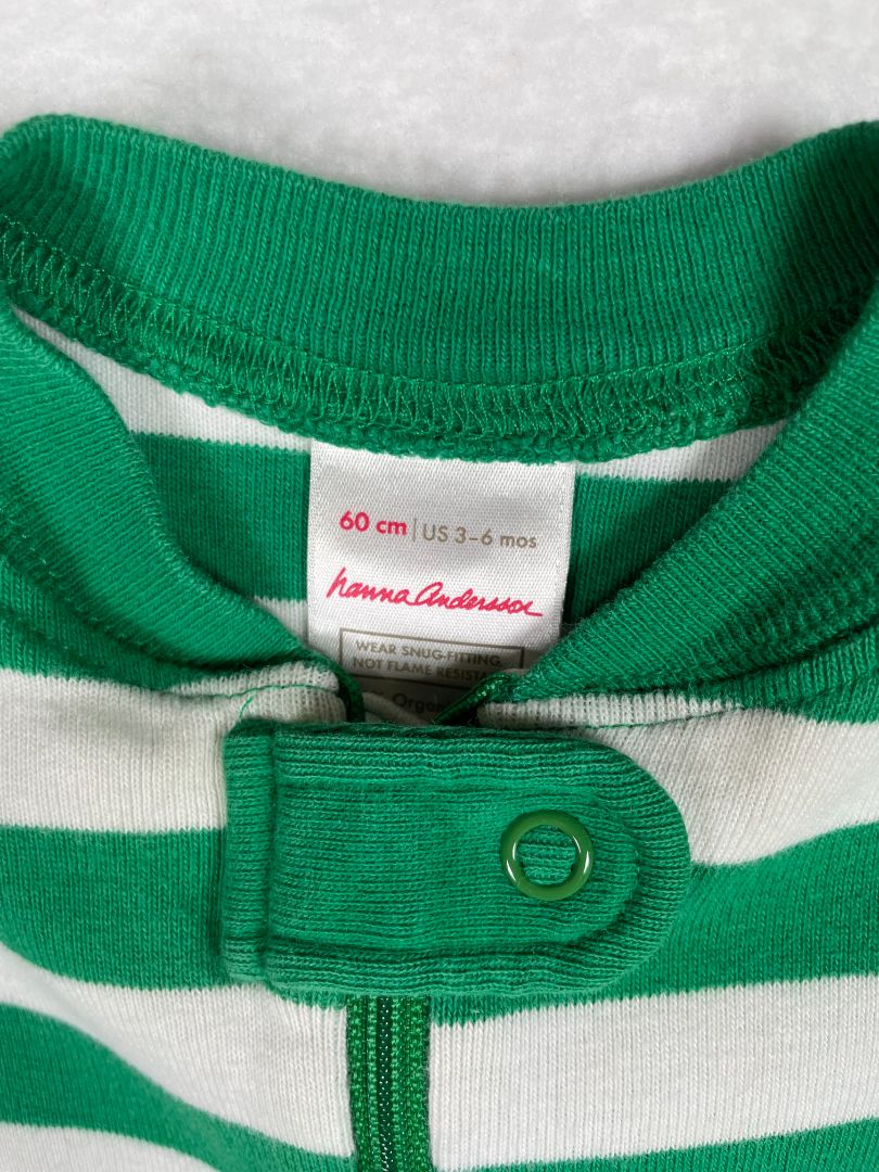3-6 mo, Hanna Andersson, Green, Striped zip-up sleeper