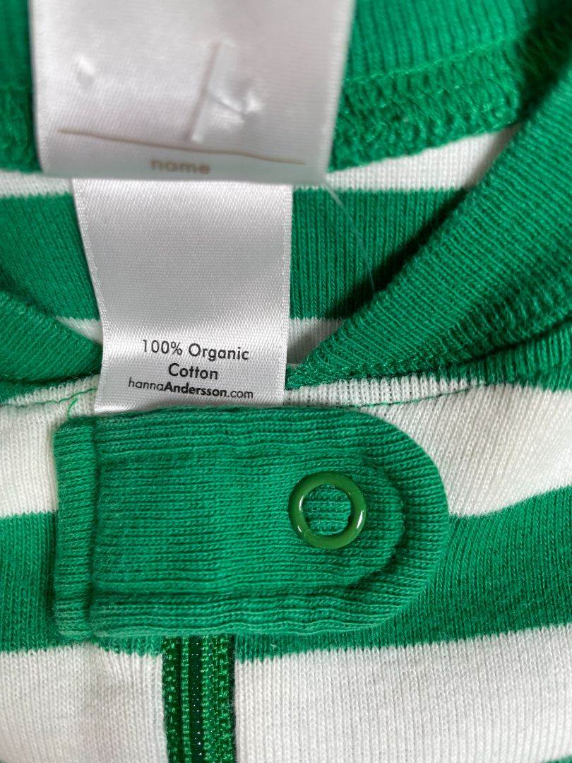 3-6 mo, Hanna Andersson, Green, Striped zip-up sleeper