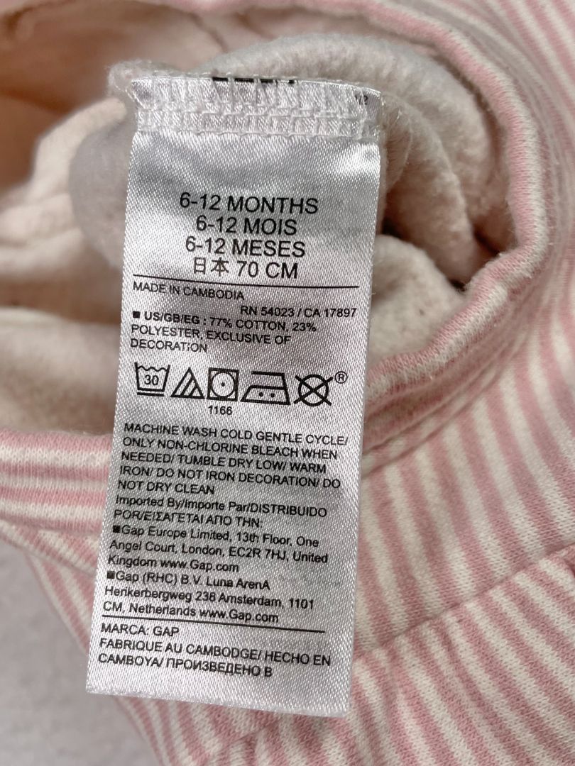 6-12 mo, babyGap, White, Pink striped Paddington fleece-lined coverall