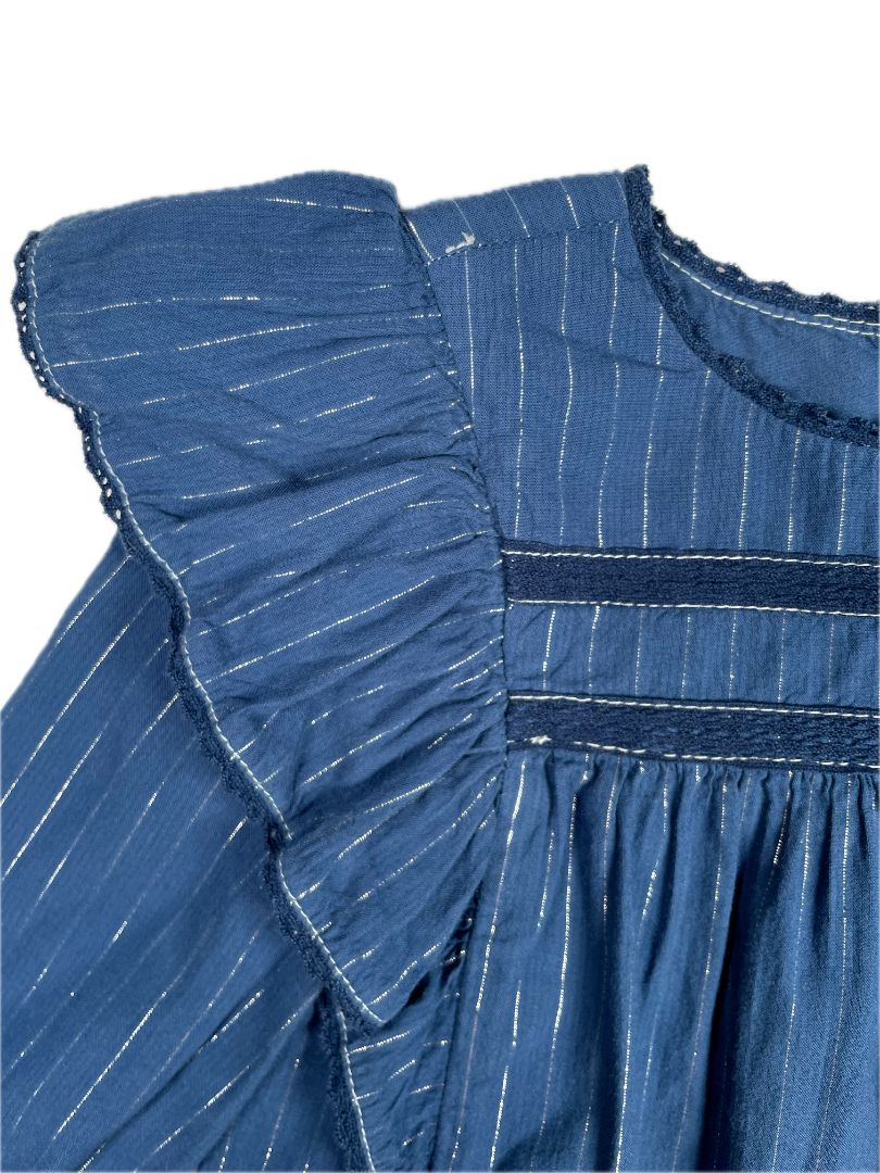 2/2T, babyGap, Blue, Blouse w/ silver thread, long-sleeve, ruffles at shoulders