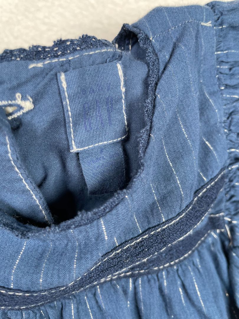 2/2T, babyGap, Blue, Blouse w/ silver thread, long-sleeve, ruffles at shoulders