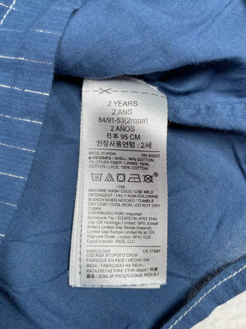 2/2T, babyGap, Blue, Blouse w/ silver thread, long-sleeve, ruffles at shoulders