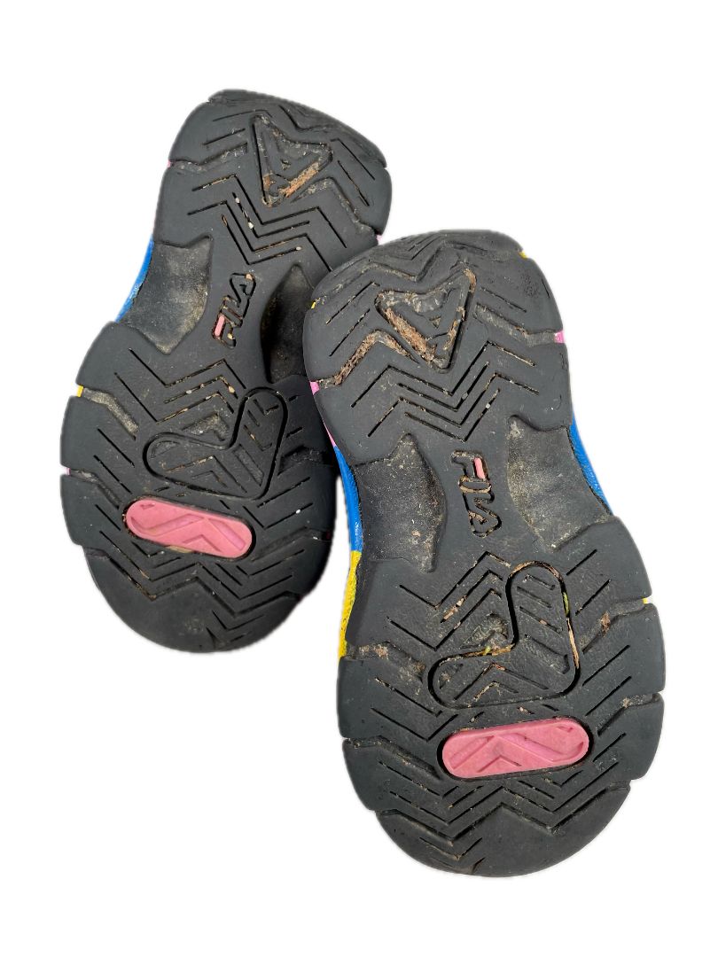 shoes: ~10-11, FILA x Haus of JR, Black, Baby Shark collab sneakers, blue/yellow/pink