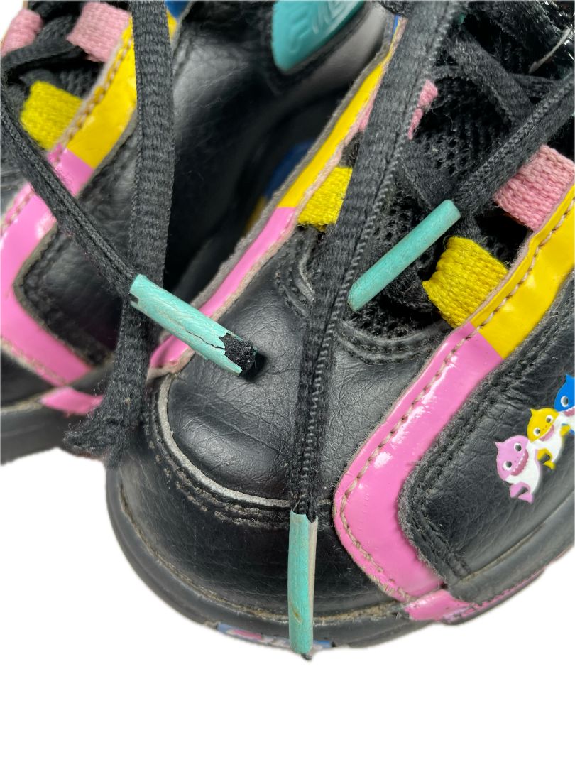 shoes: ~10-11, FILA x Haus of JR, Black, Baby Shark collab sneakers, blue/yellow/pink