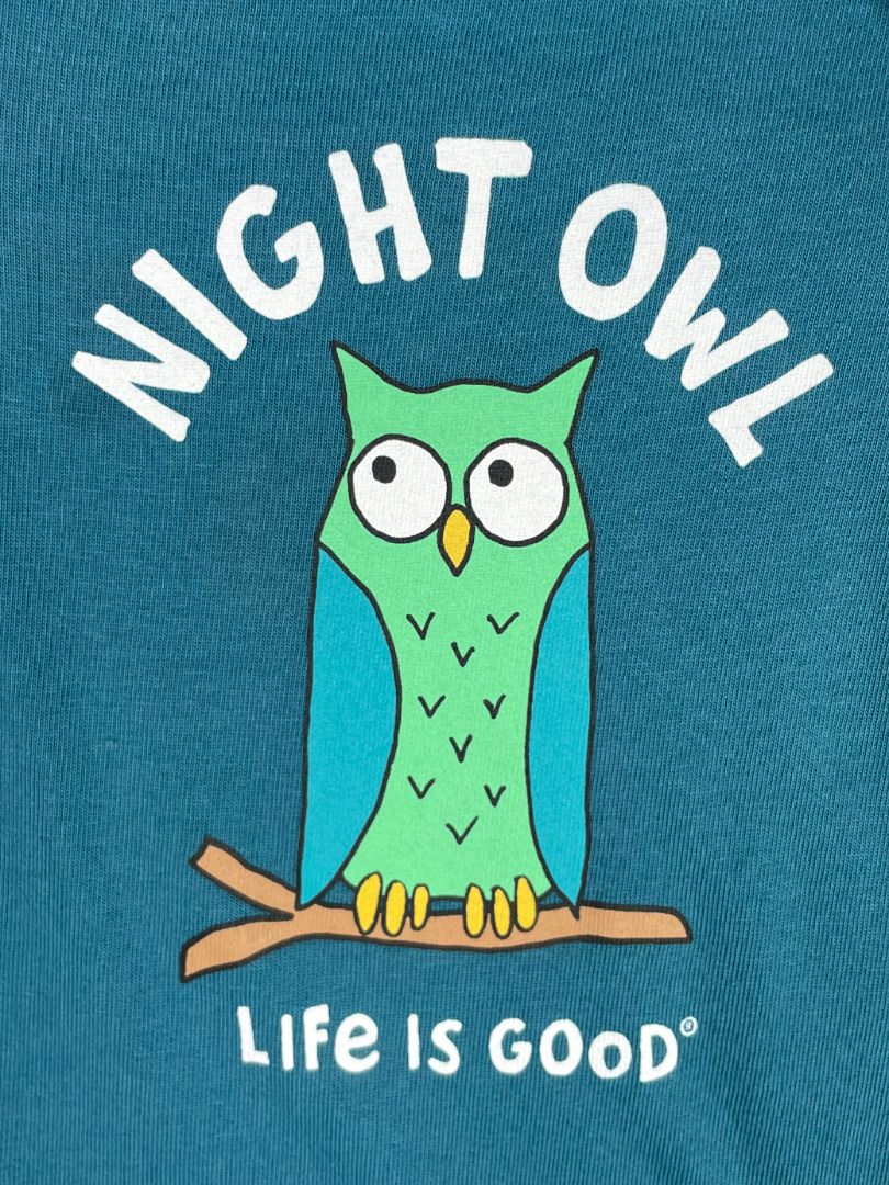 3-6 mo, Life is Good, Blue, Night Owl long-sleeve bodysuit