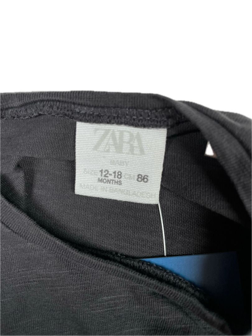 12-18 mo, Zara, Grey, Long-sleeve shirt with two buttons at shoulder