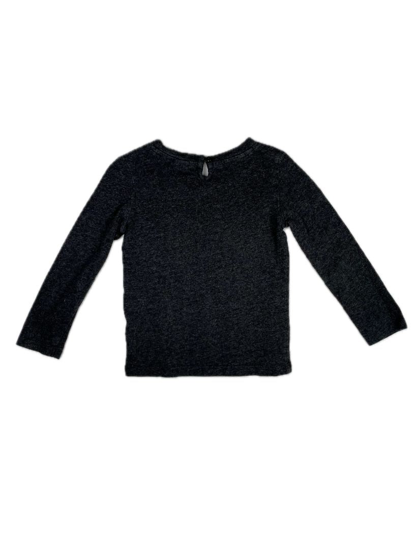 2/2T, OshKosh B'Gosh, Grey, Sequin "Ooh La La" long-sleeve shirt, pink tulle bow at shoulder