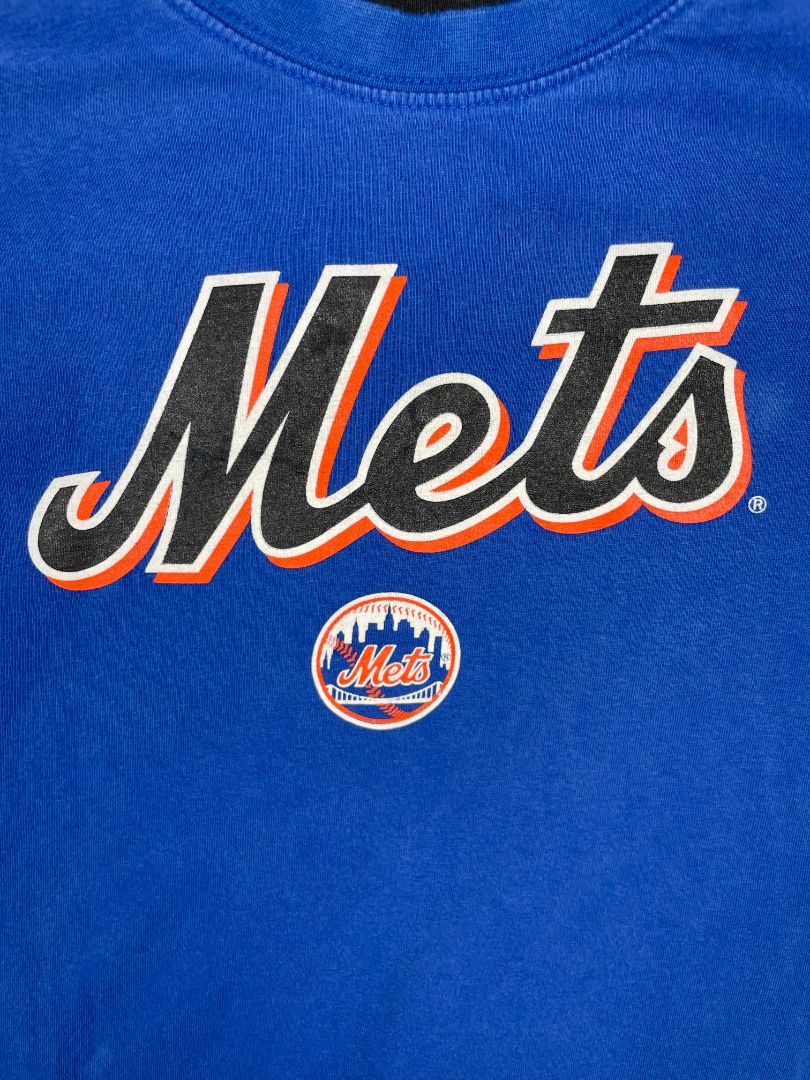 4/4T, Majestic for MLB, Blue, NY Mets long-sleeve t-shirt, faux double layer, black