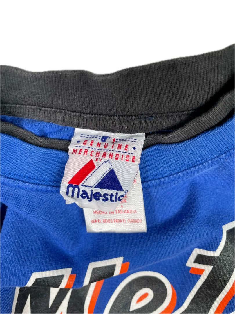 4/4T, Majestic for MLB, Blue, NY Mets long-sleeve t-shirt, faux double layer, black