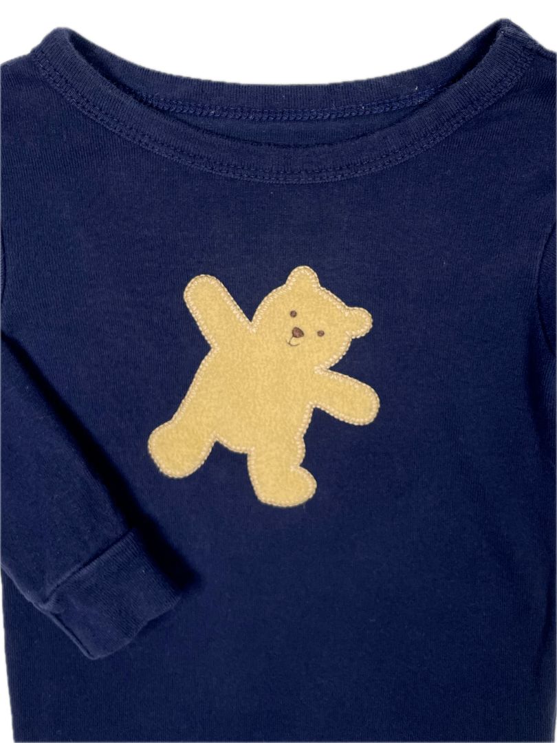 12-18 mo, babyGap, Blue, Embroidered brown teddy bear long-sleeve shirt