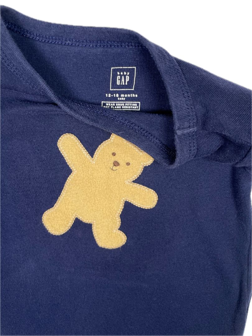 12-18 mo, babyGap, Blue, Embroidered brown teddy bear long-sleeve shirt