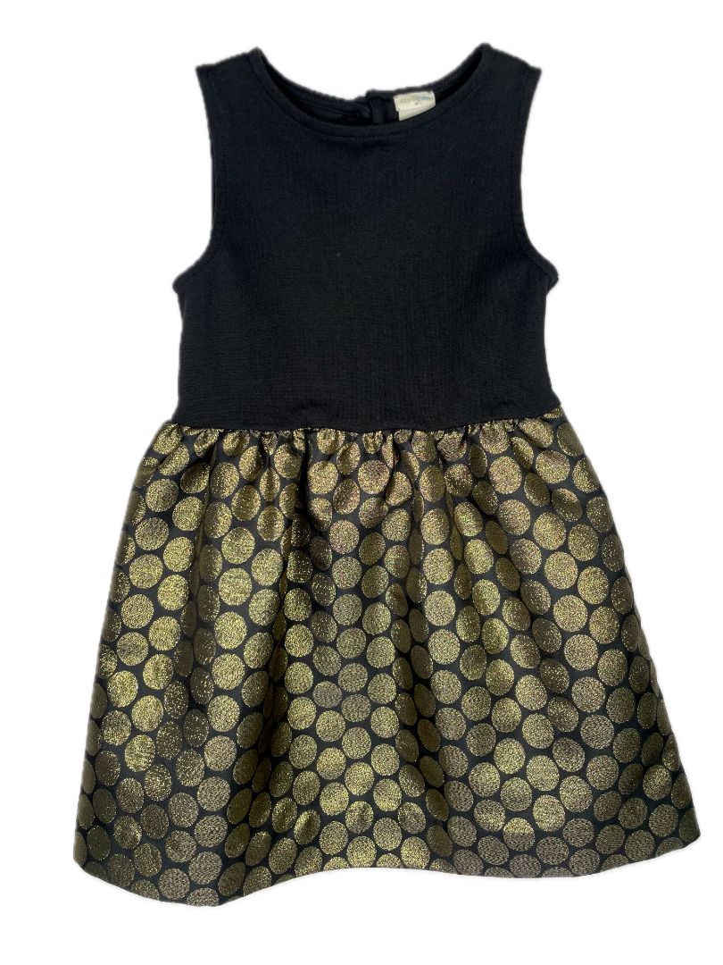 5/5T, J.Crew Crewcuts, Black, Sleeveless special occasion dress, metallic gold circle print skirt