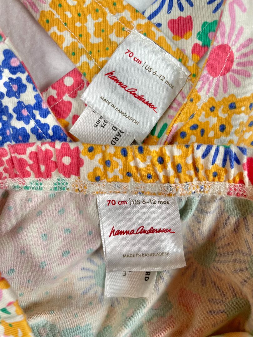 6-12 mo, Hanna Andersson, Cream, Floral crossback dress + bloomers SET, pink/blue/green/orange