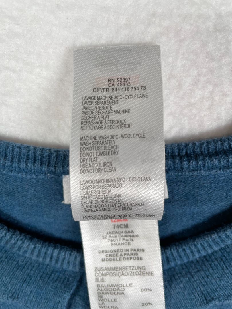 12 mo, Jacadi, Blue, Scallop collar button-up cardigan