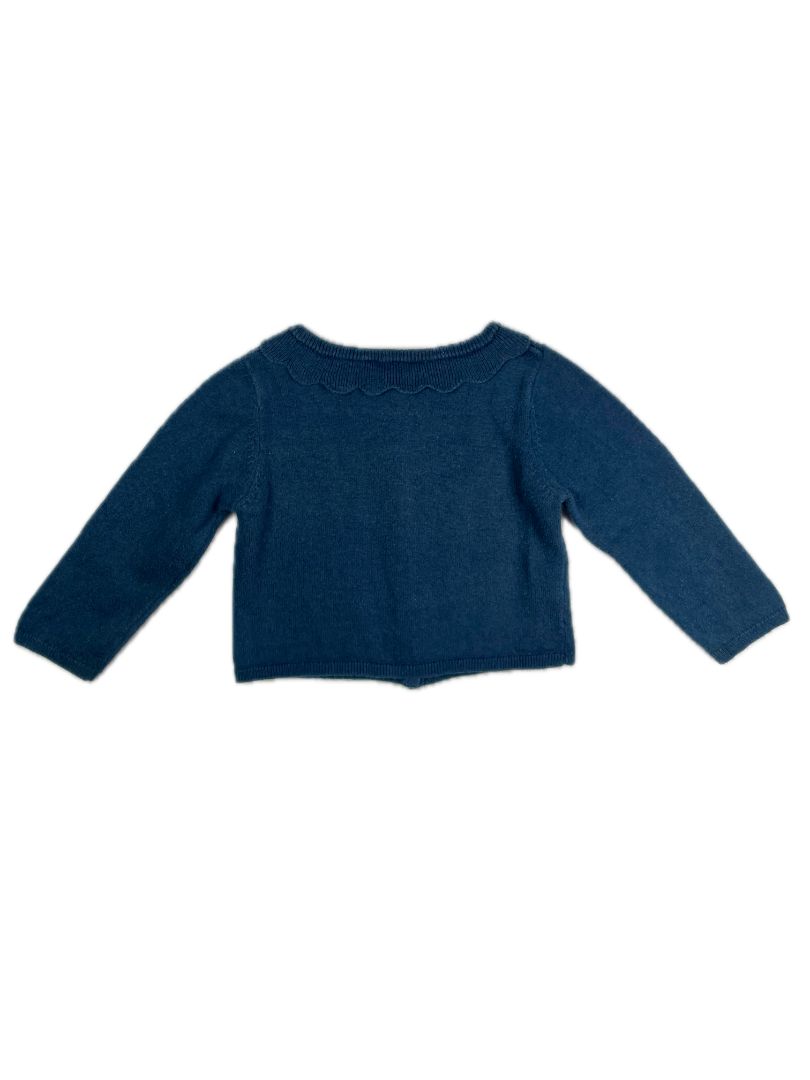 12 mo, Jacadi, Blue, Scallop collar button-up cardigan