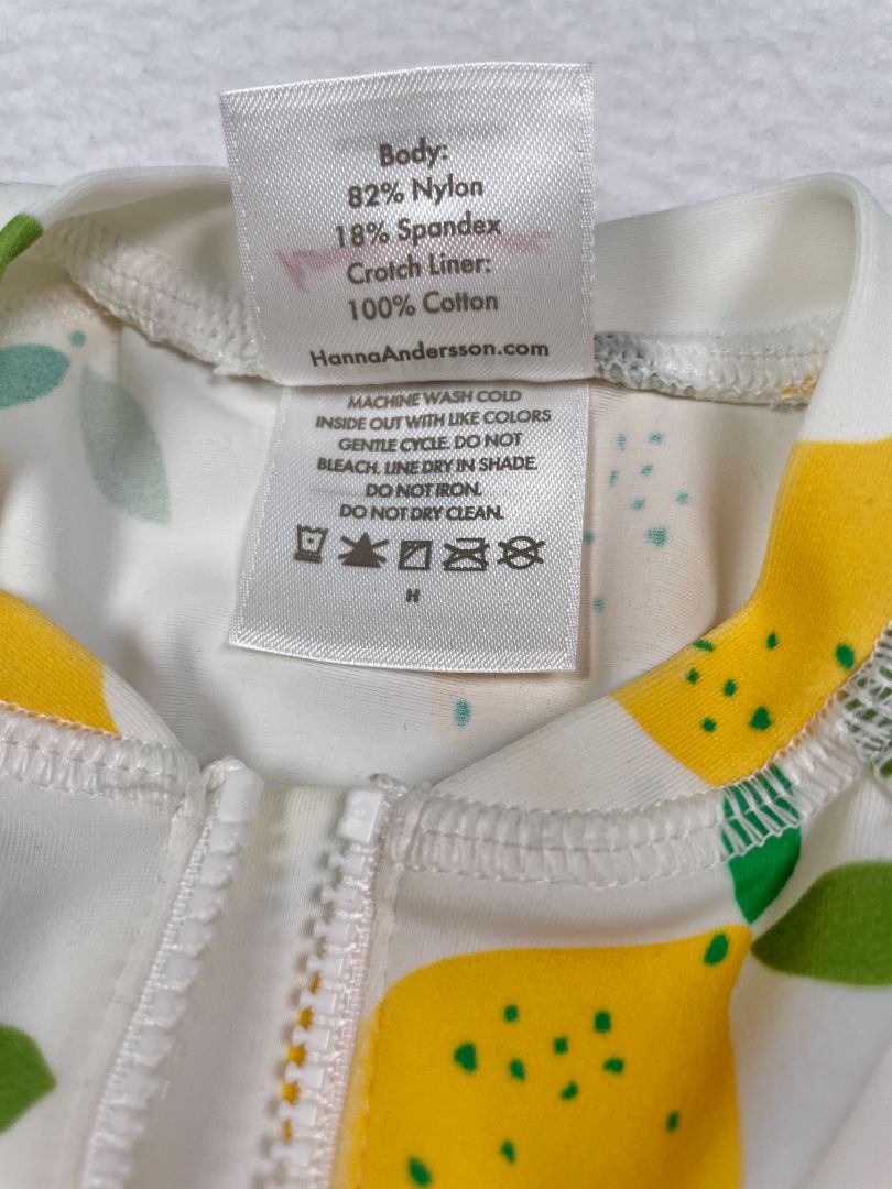 3-6 mo, Hanna Andersson, Cream, Lemon long-sleeve rash guard swimsuit