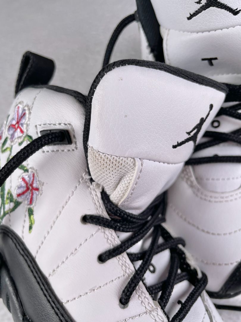 Size 12, Nike Air Jordan, White, Air Jordan 12 retro embroidered floral sneakers