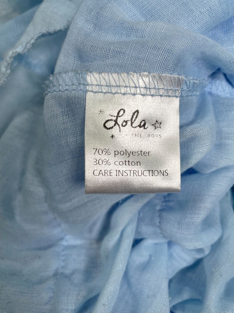 6, Lola + The Boys, Blue, Sleeveless dress with feathers at chest and tiered handkerchief tulle skirt