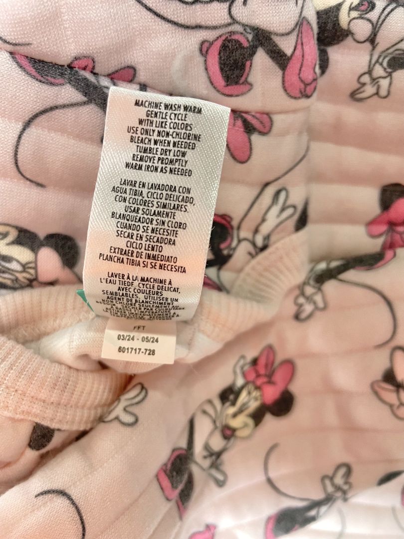 6-9 mo, Disney, Pink, Minnie Mouse quilted footed coverall, snap closure