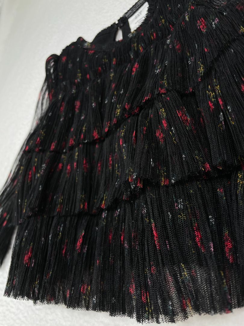 6-12 mo, babyGap, Black, Floral long-sleeve tiered pleated tulle blouse