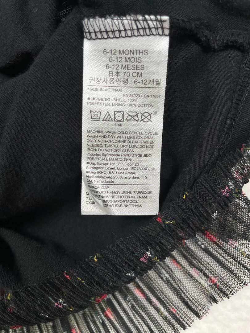 6-12 mo, babyGap, Black, Floral long-sleeve tiered pleated tulle blouse