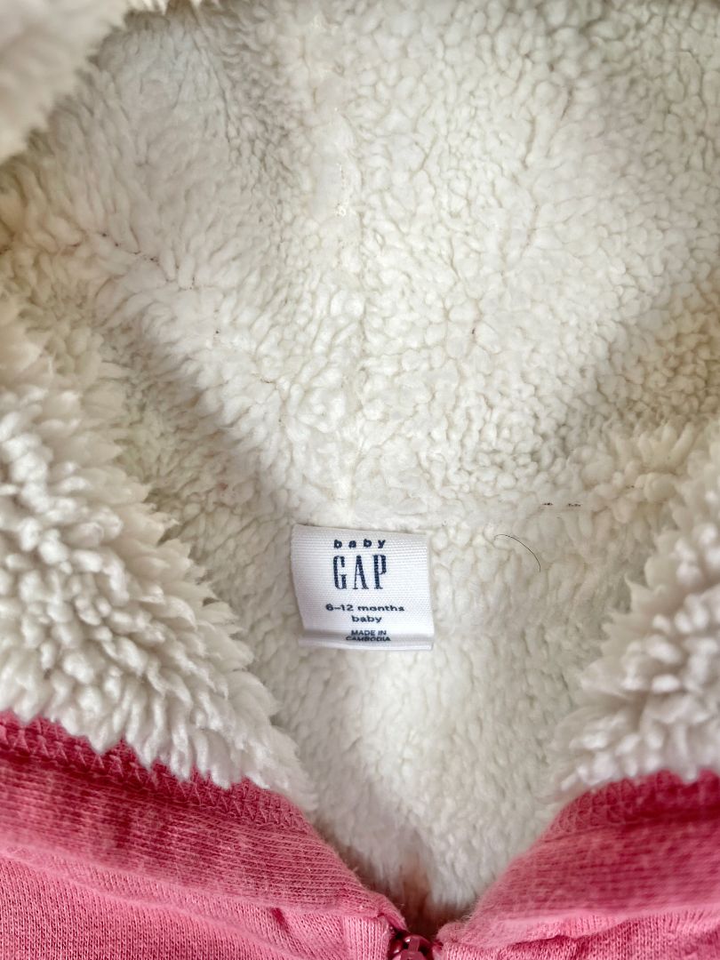 6-12 mo, babyGap, Pink, Shearling-lined zip-up sparkly logo hoodie