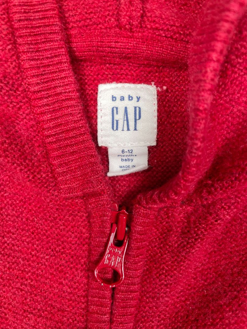 6-12 mo, babyGap, Red, Zip-up hooded sweater with bear ears