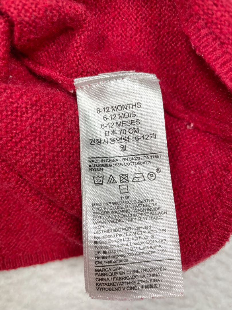 6-12 mo, babyGap, Red, Zip-up hooded sweater with bear ears