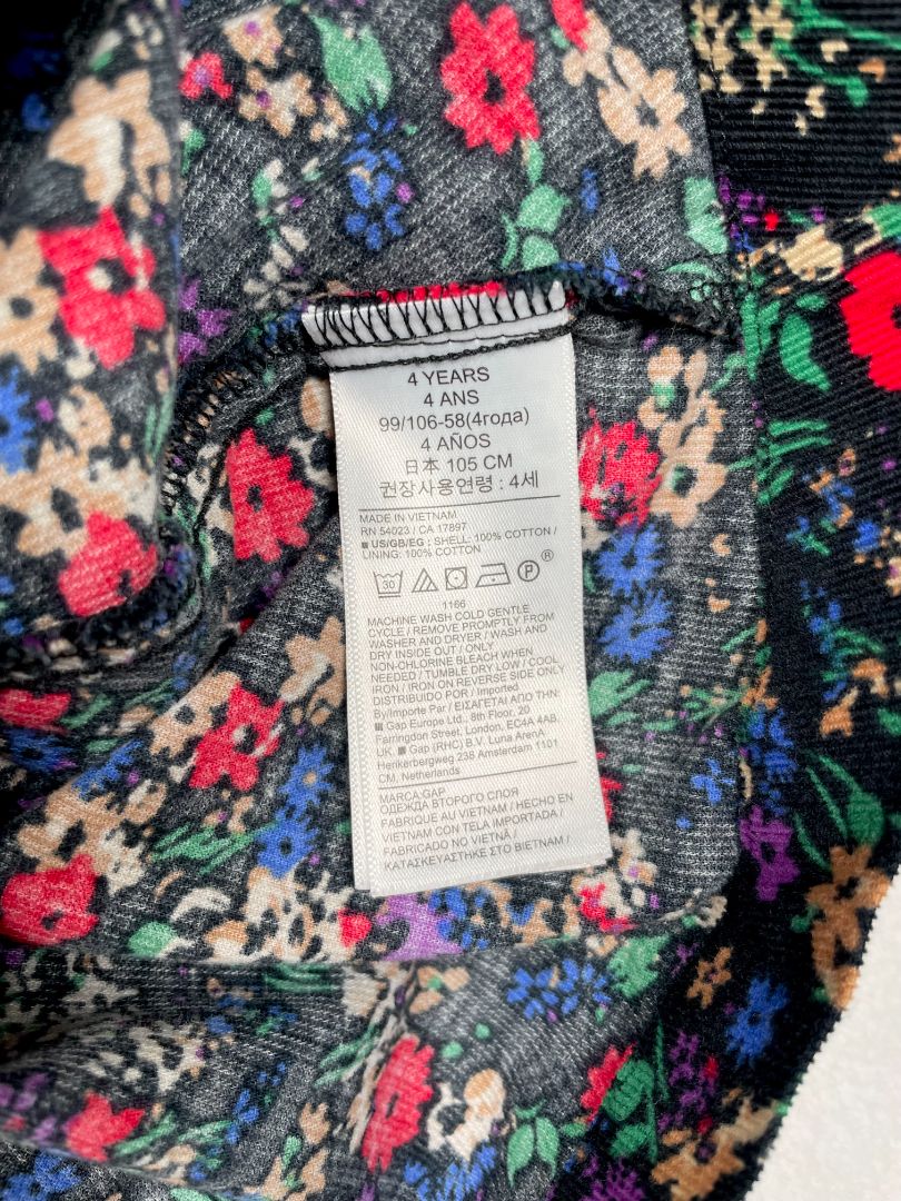 4/4T babyGap, Multi, Long-sleeve corduroy floral dress dark with shoulder ruffles