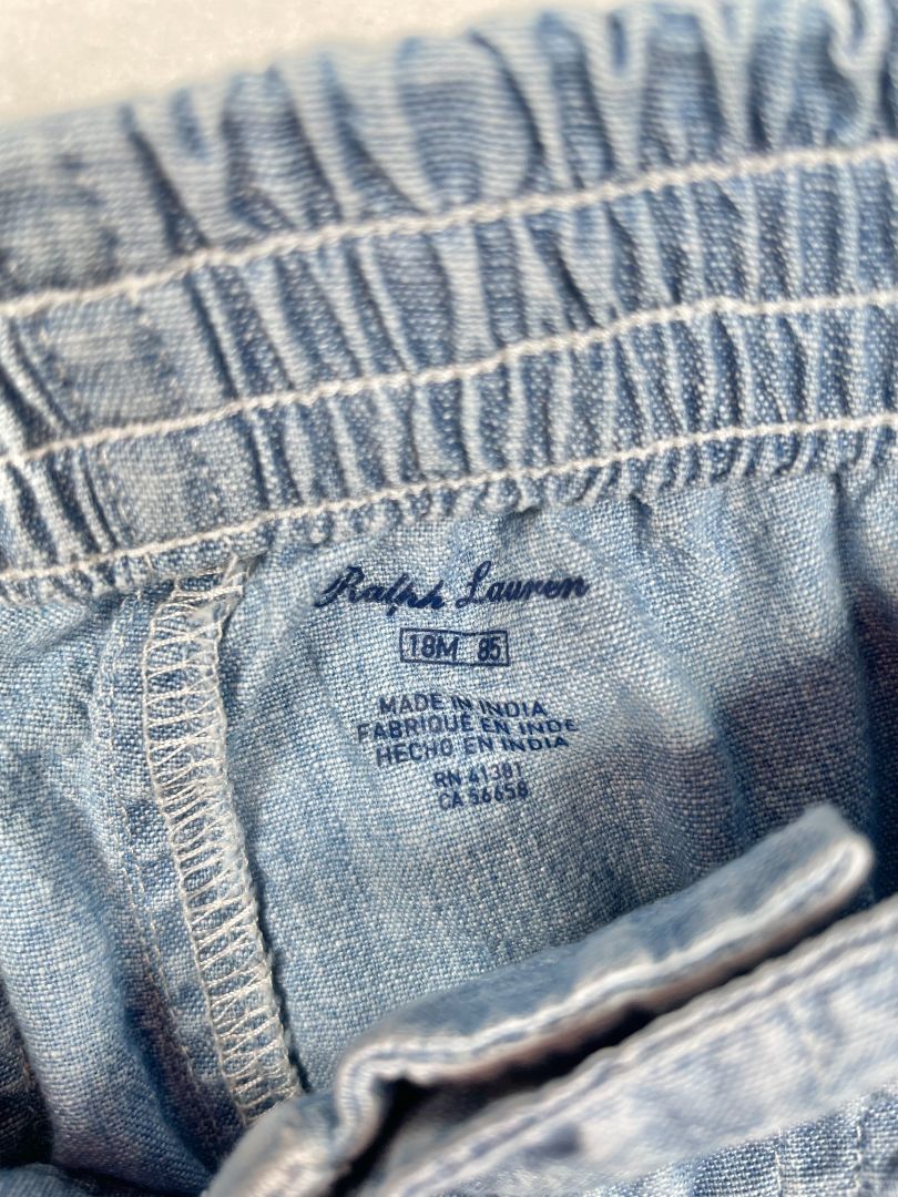 18 mo, Ralph Lauren, Blue, Chambray shorts with side stripes and number patch