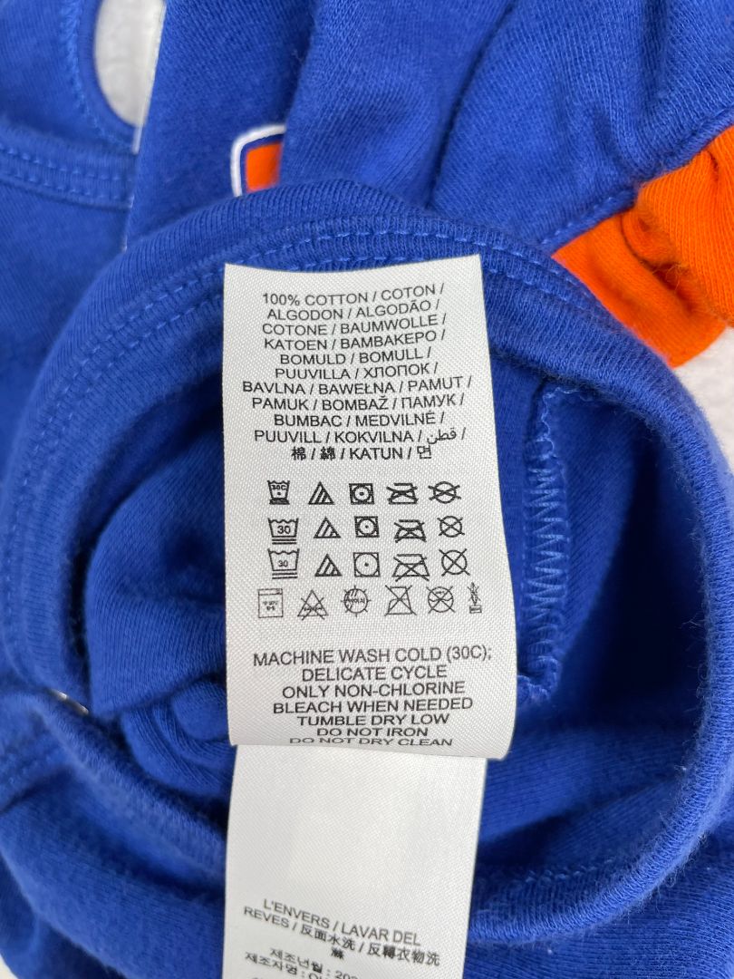 12 mo, NBA, Blue, NY Knicks short-sleeve bodysuit, orange ruffle sleeves