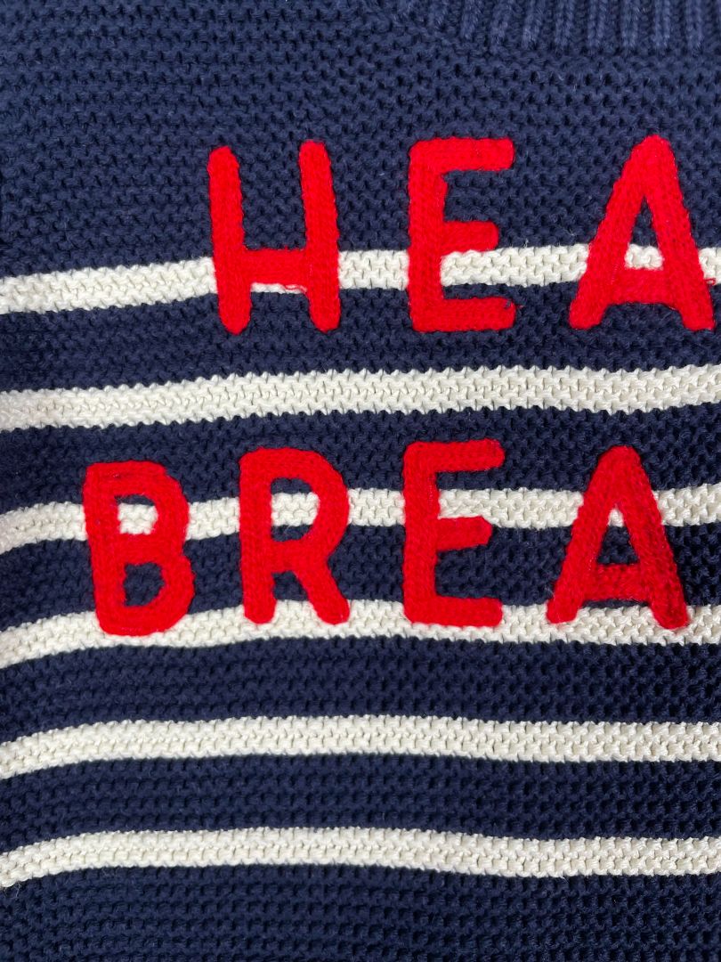 12-18 mo, babyGap, Blue, "Heart Breaker" fisherman knit sweater, white stripes
