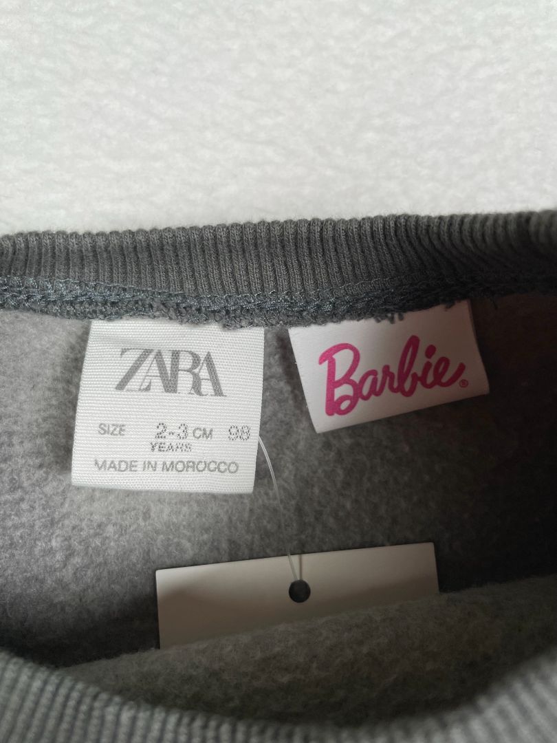 2-3, Zara, Grey, Barbie sweatshirt dress w/ pink tulle skirt