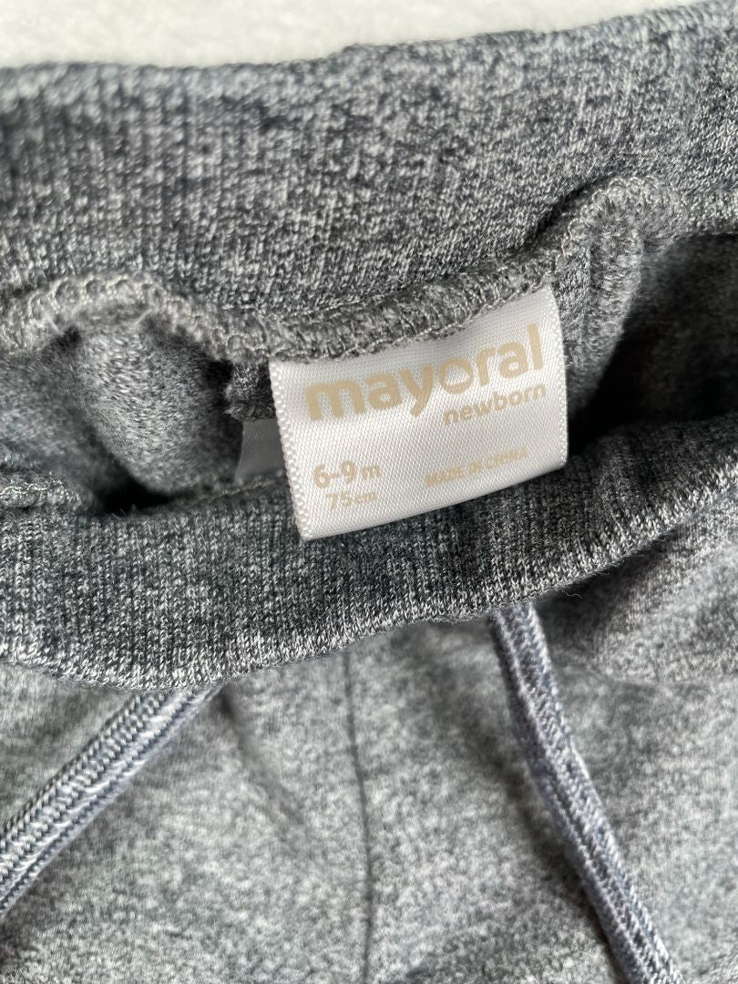 6-9 mo, Mayoral, Grey, Pull-on joggers, soft cotton + stretch, decorative tie