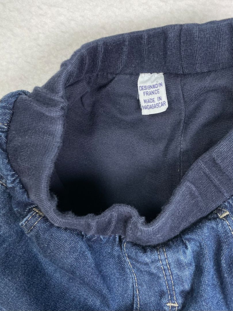 6 mo, Petit Bateau, Blue, Cotton-lined pull-on jeans, snap legs