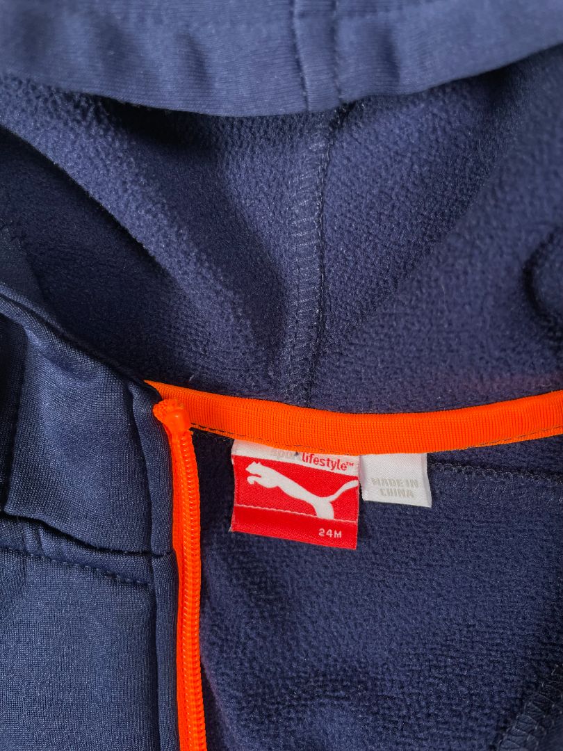 24 mo, PUMA, Blue, Zip-up hoodie, neon orange accents