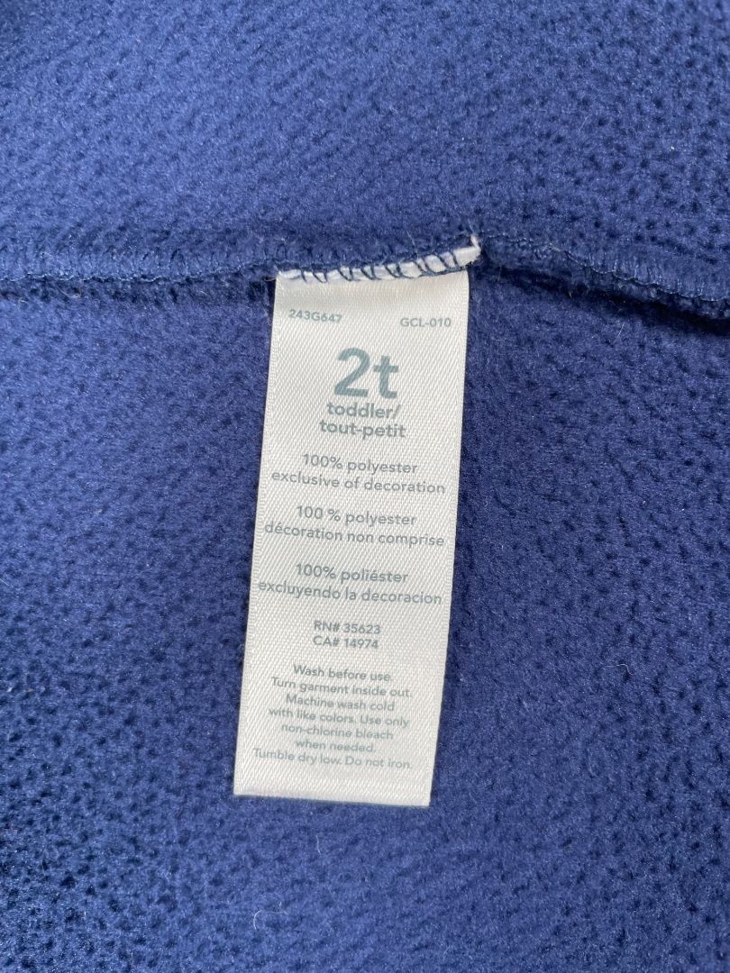 2/2T, Carter's, Blue, Fleece zip-up jacket, blue/green zipper