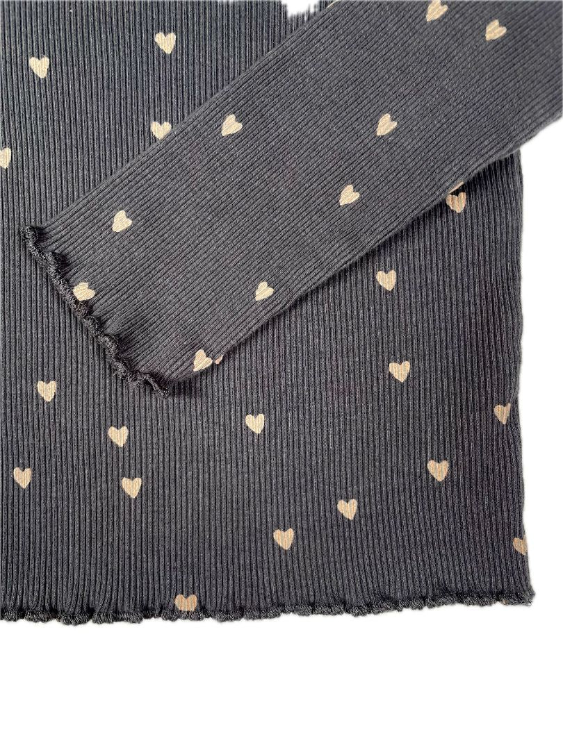 2-3 Zara, Grey, Long-sleeve shirt w/ pink heart print & ruffled edges