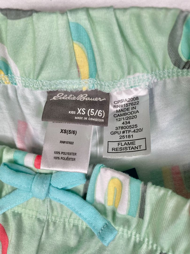 5-6, Eddie Bauer, Green, Rainbow print elastic waist pajama pants